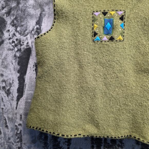 Icelandic Design Womens Wool Vest Embroidered Green Button Up Size S - Picture 9 of 14